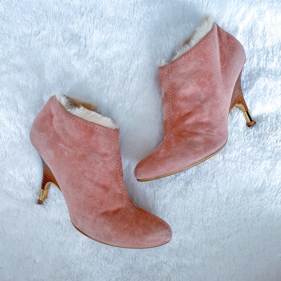 Giuseppe Zanotti | Pink Suede Fur Lined Ankle Booties High Heel Round Toe 39 - Picture 1 of 14